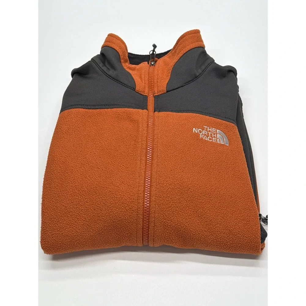 The‎ North Face Mens Full Zip Fleece Jacket Orange Grey Softshell Overlay Small